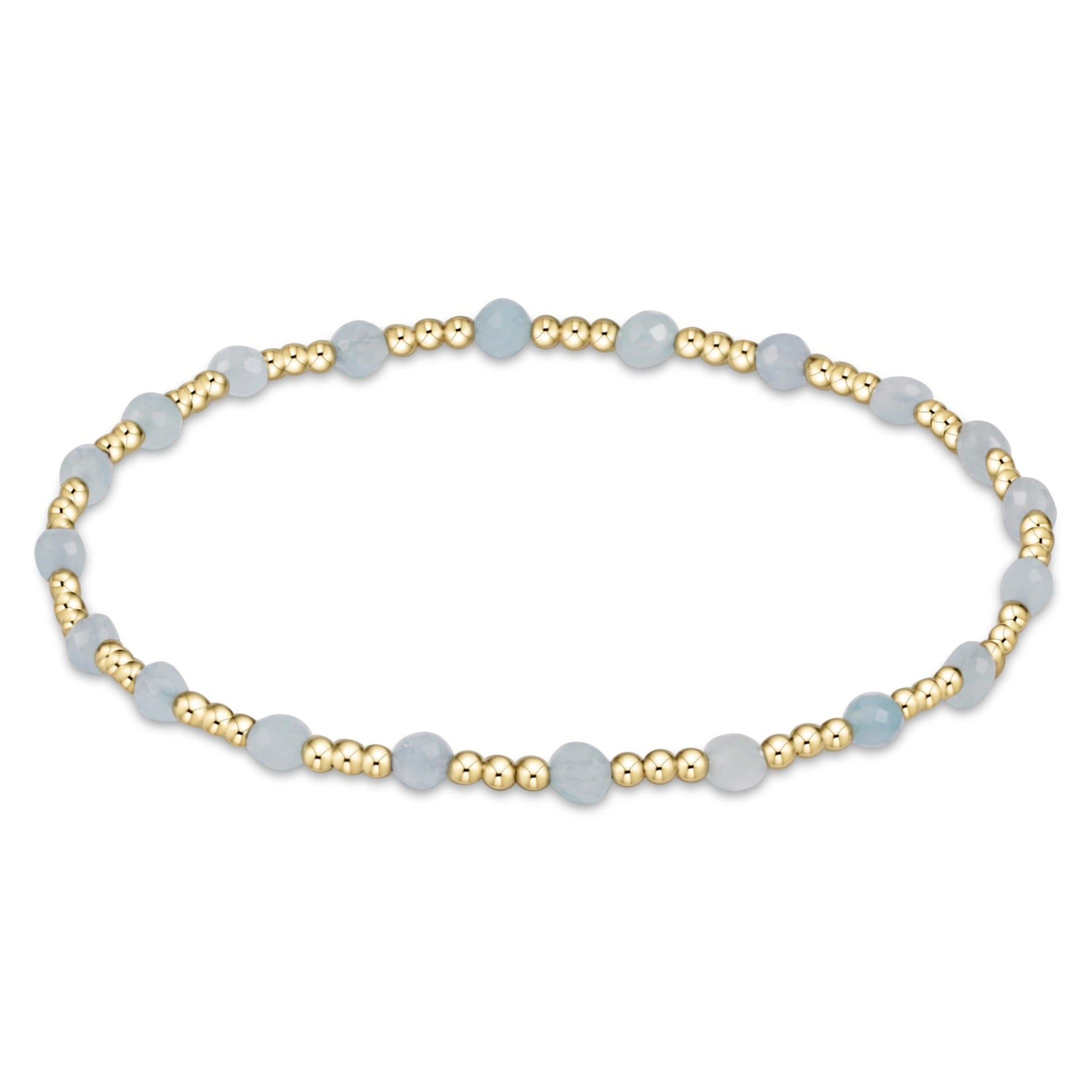 Extends - Gemstone Gold Sincerity Pattern 3mm Bead Bracelet - Aquamarine