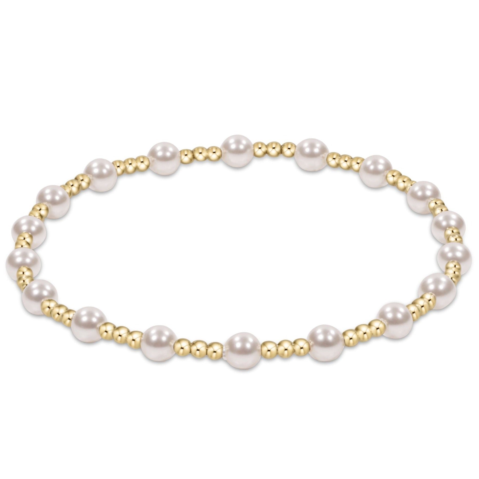 Classic Gold Sincerity Pattern 4mm Bead Bracelet - Pearl