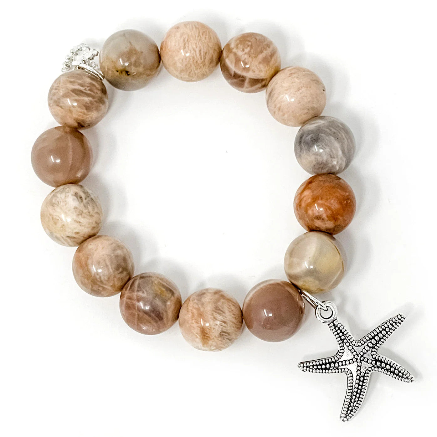 14mm Moonstone Bracelet w/Silver Starfish