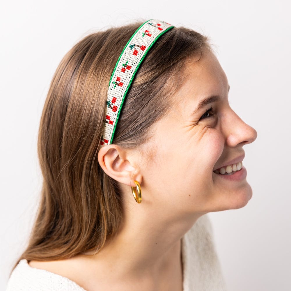 Stevie Cherries Beaded Headband Ivory