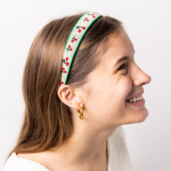 Stevie Cherries Beaded Headband Ivory