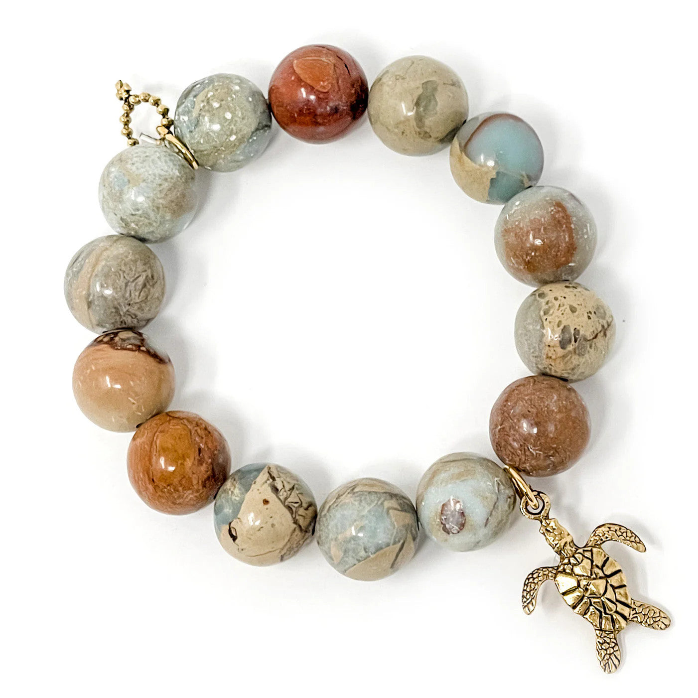 14mm Aqua Terra Jasper Bracelet w/Gold Sea Turtle