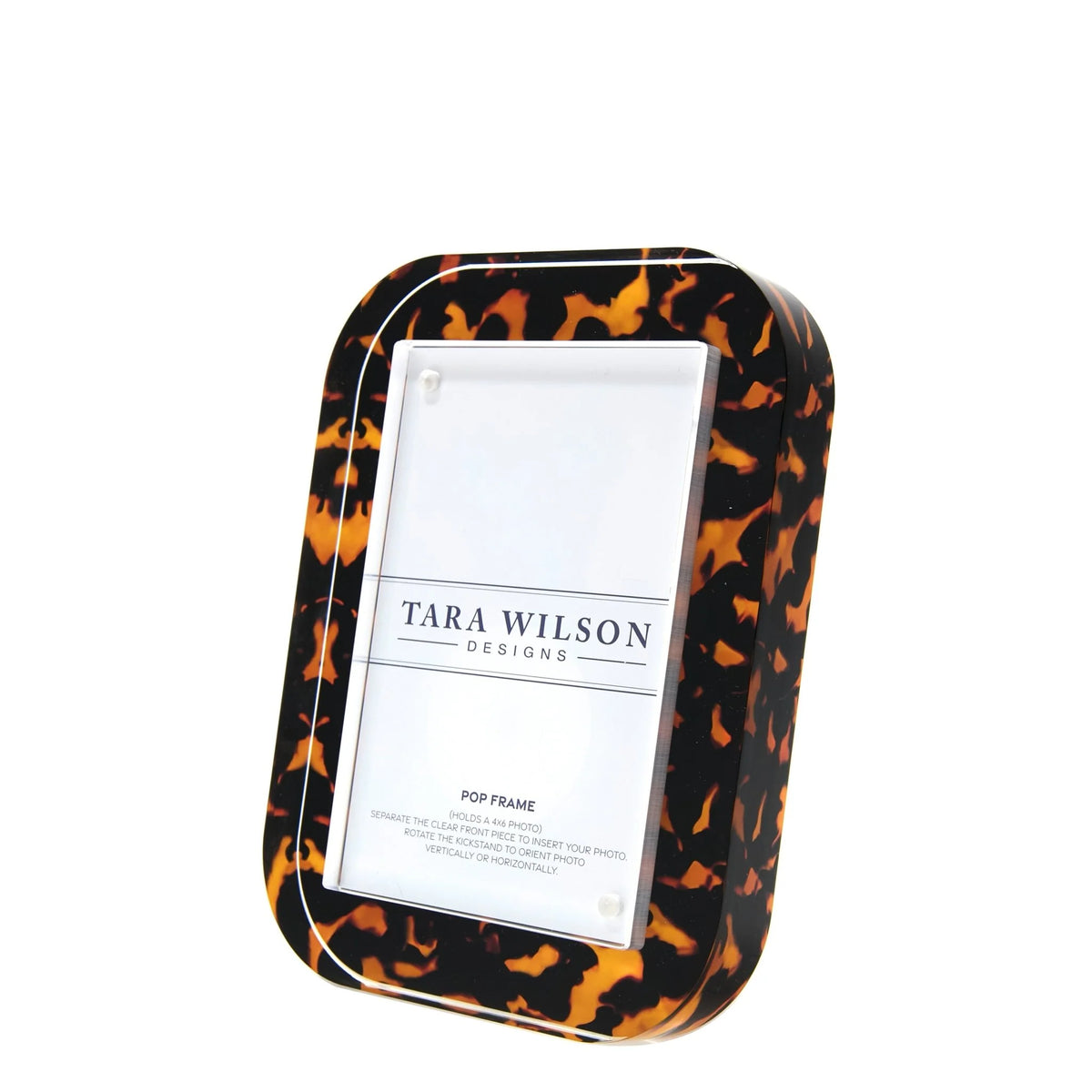 4X6" ACRYLIC PHOTO FRAME-TORTOISE-KICKSTAND FOR HORIZONTAL OR VERTICAL PRESENTATION