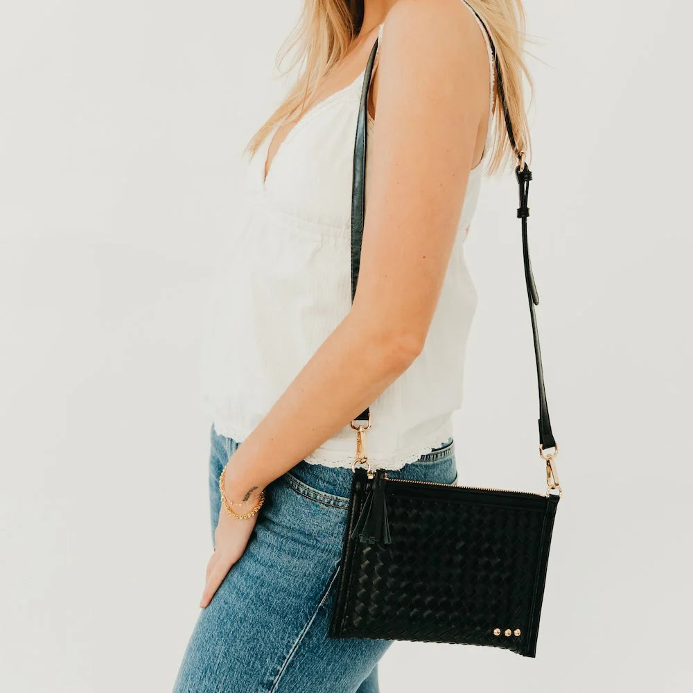 VEDA WOVEN CROSSBODY & CLUTCH BAG-BLACK
