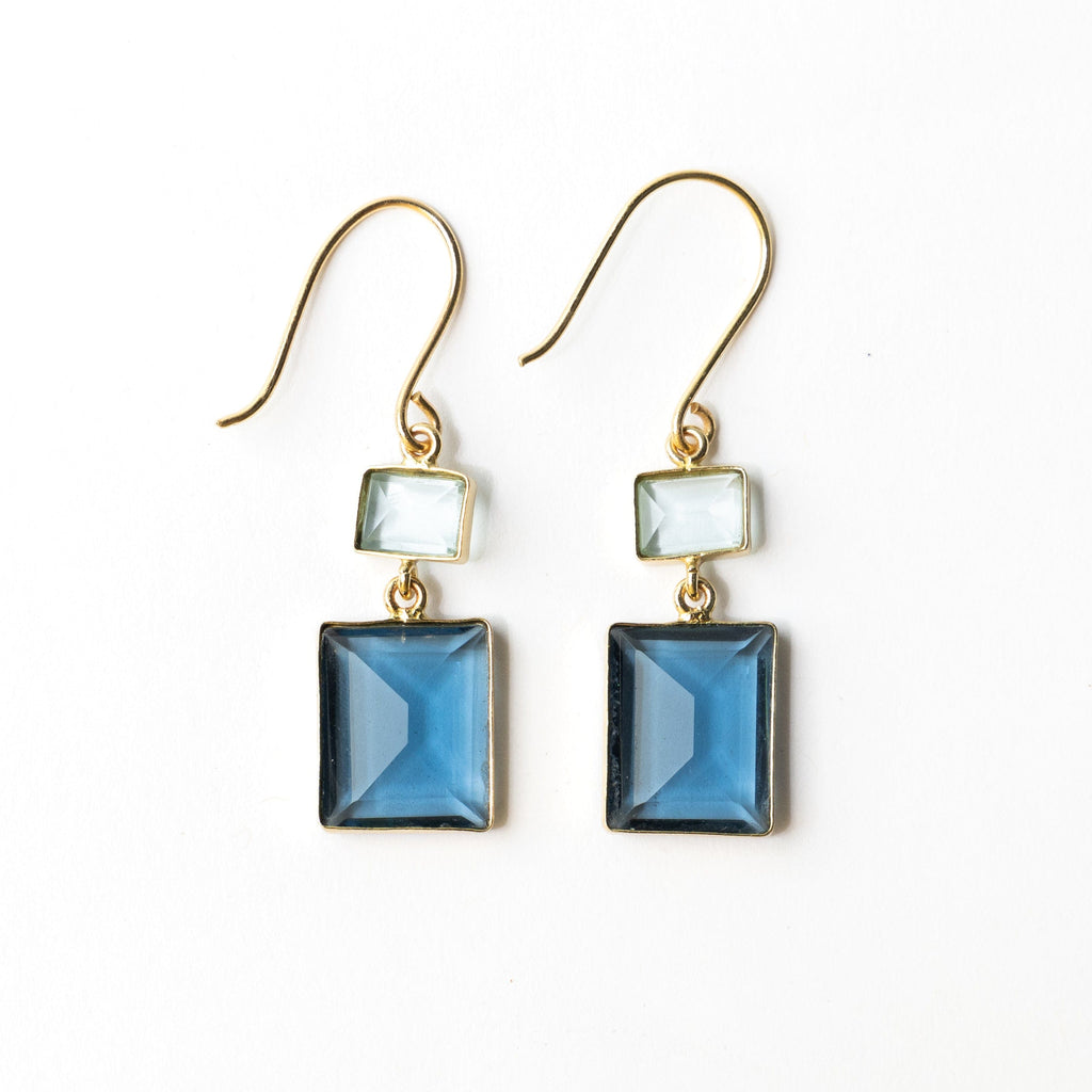 Veronica Two-Tone Glass Dangle Earrings Blue