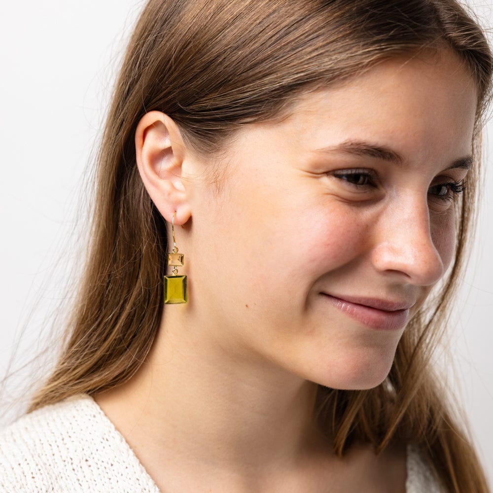 Veronica Two-Tone Glass Dangle Earrings Green