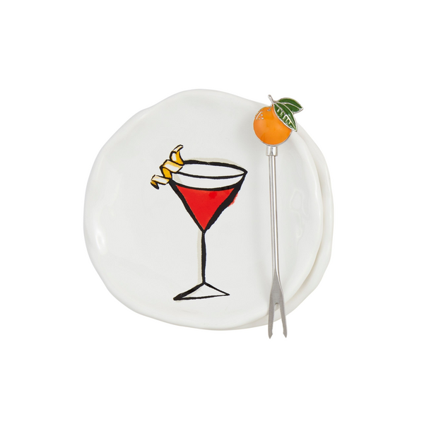 Martini Tapas Plate & Fork Set