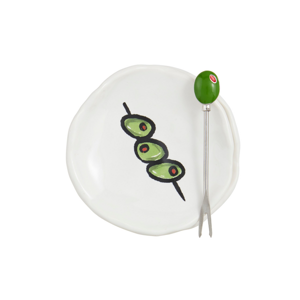 Olive Tapas Plate & Fork Set