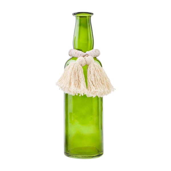 White Beaded Green Bottle