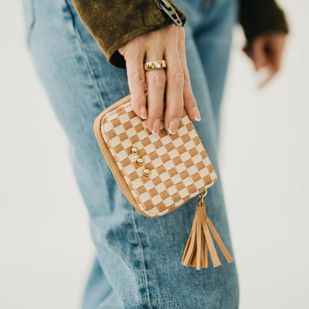 WYNONA WOVEN WALLET-CHECKERED TAN