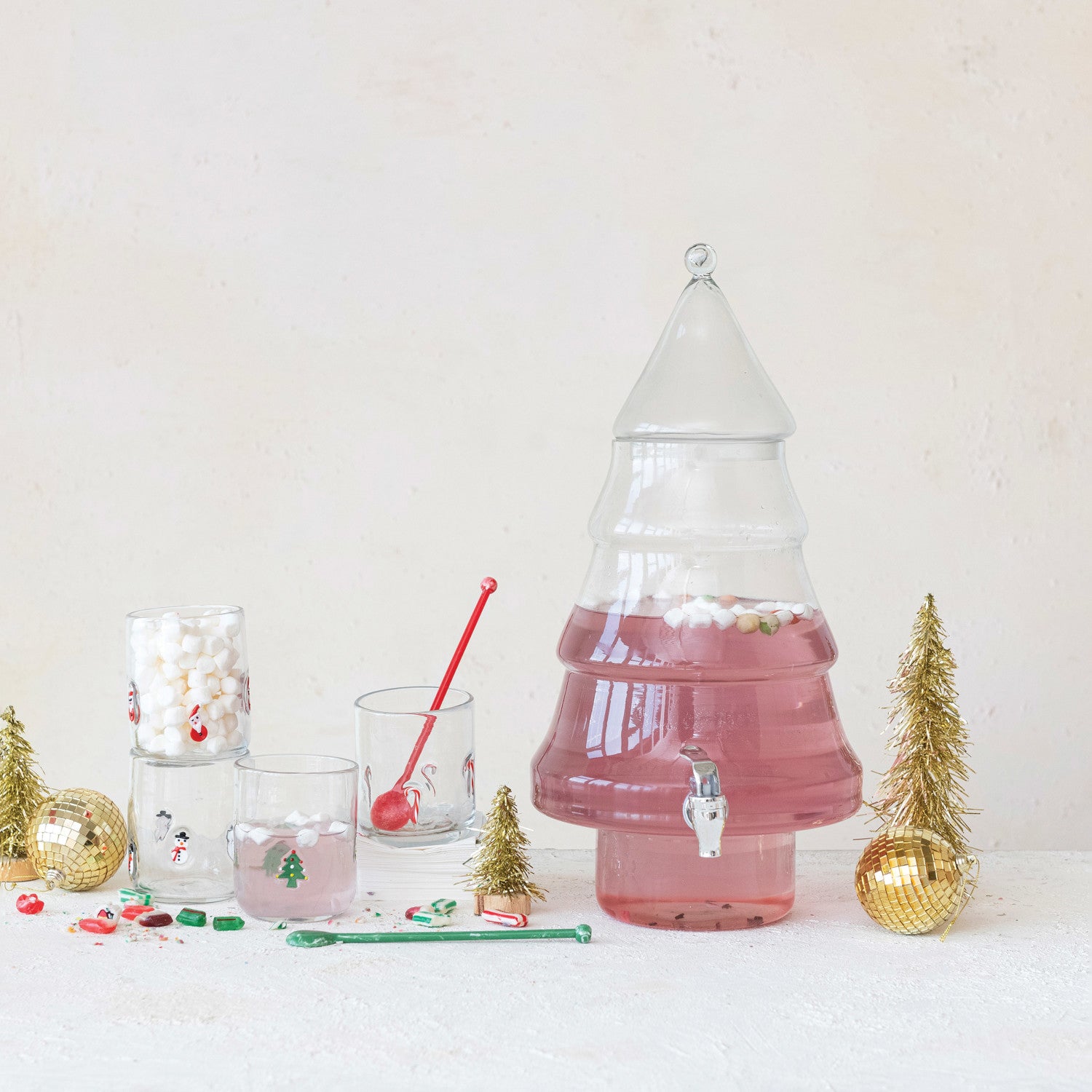 3 1/2" ROUND DRINKING GLASS WITH HOLIDAY ICON