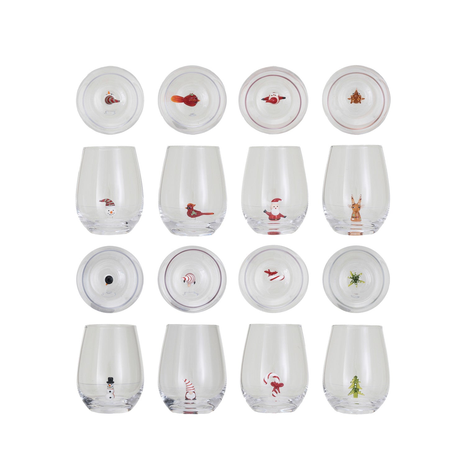 STEMLESS WINE GLASS W/HOLIDAY FIGURINE