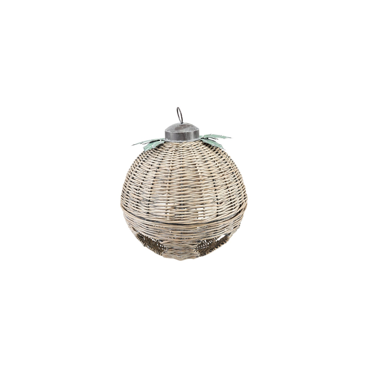 HAND WOVEN RATTAN BELL W/METAL LEAVES- LARGE