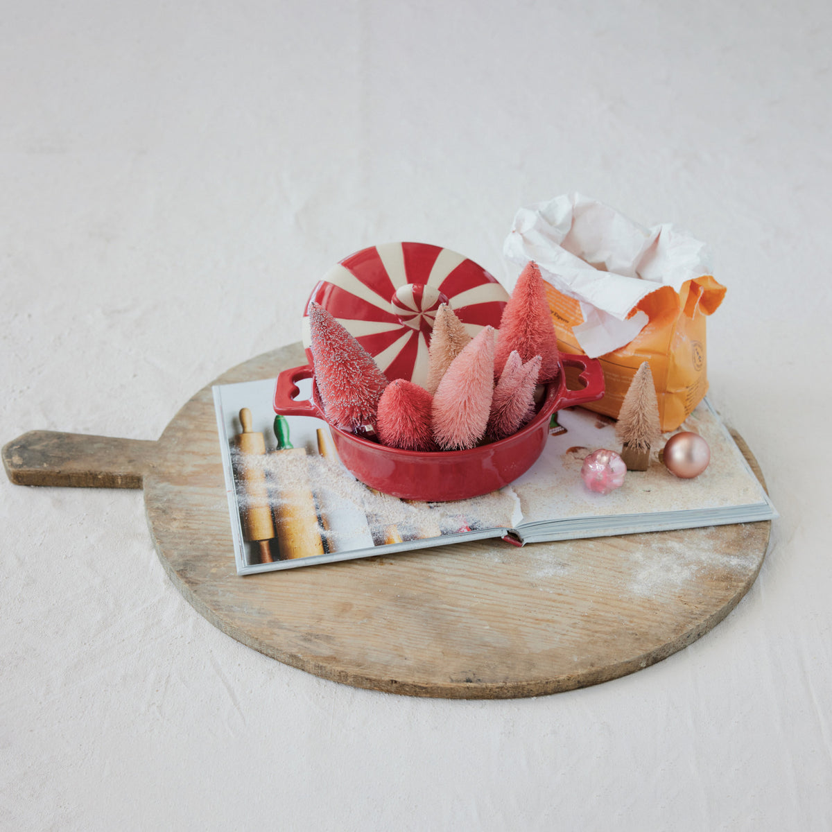 Cup Stoneware Baker w/Peppermint Candy - Red & White