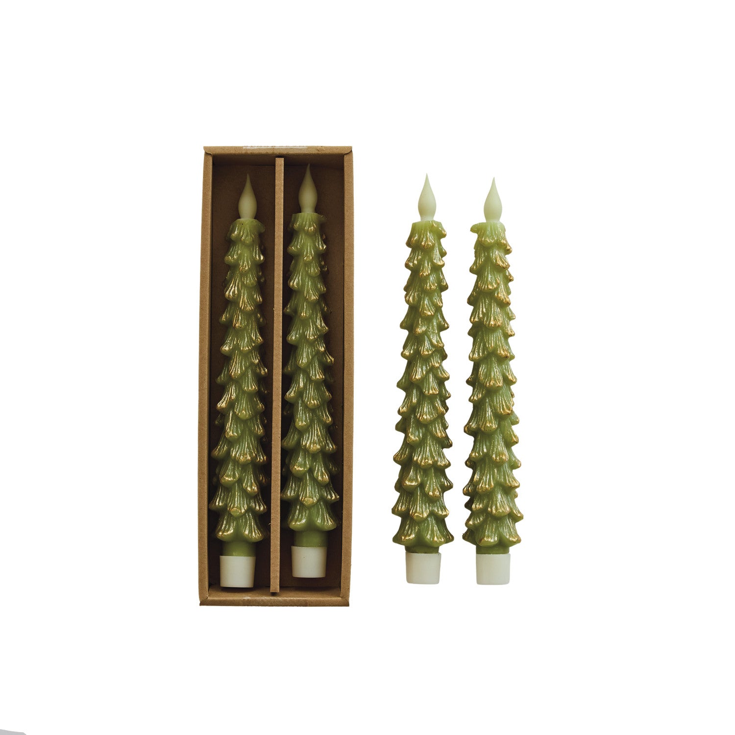SET OF 2 FLAMELESS LED TREE SHAPED TAPER CANDLES