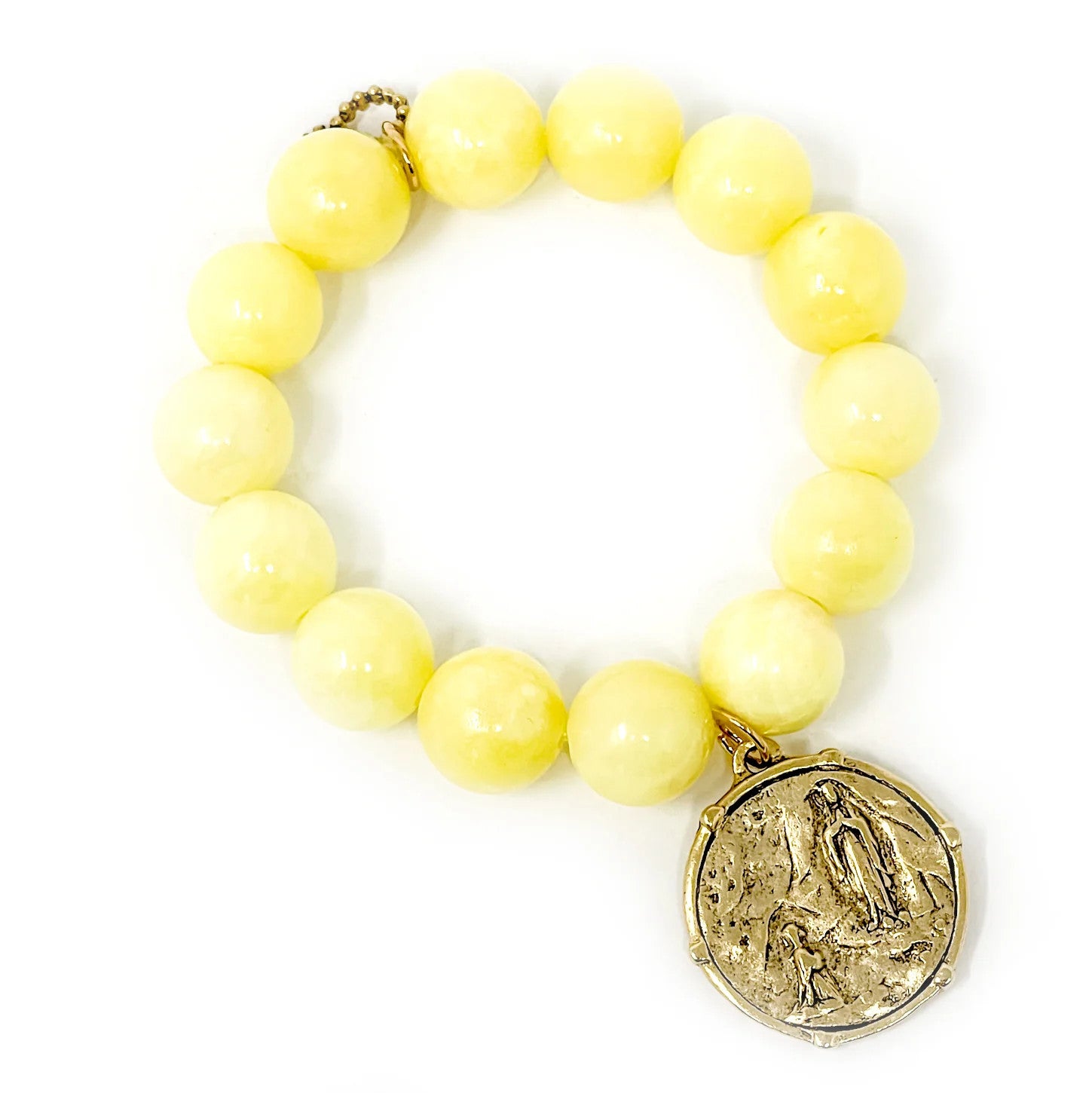 14mm Lemonade Jade Bracelet w/Gold Crystal Starburst