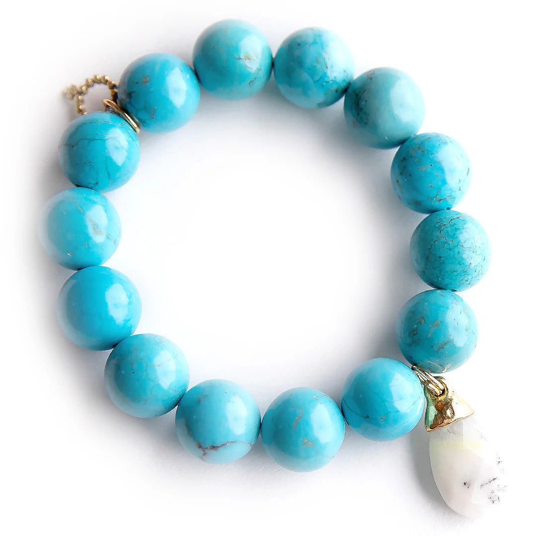 14mm Blue Hematite Bracelet w/Gemstone Droplet